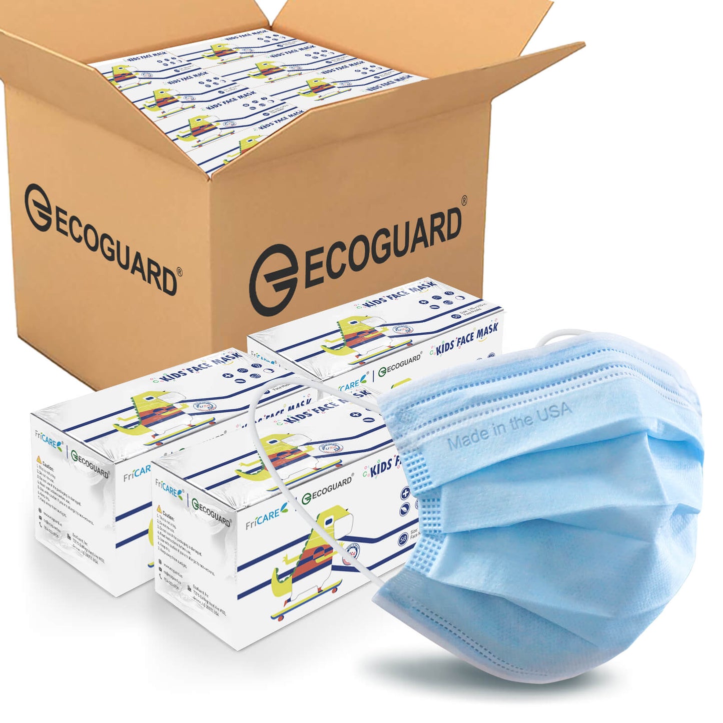 Made in USA EG EcoGuard 3-Ply Dispoable Kids Mask 2000Pcs